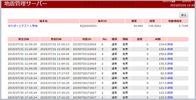 地震履歴とログの管理画面1